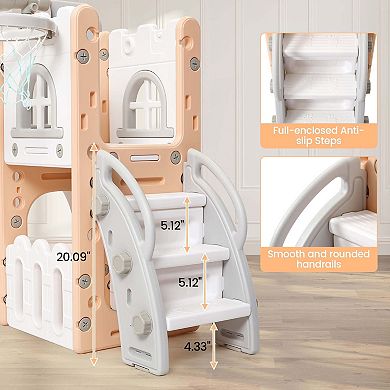 8-In-1 Indoor Playground With Slide:Slide Playset, Includes Slide, Basketball Hoop, Climber