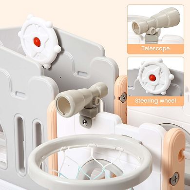 8-In-1 Indoor Playground With Slide:Slide Playset, Includes Slide, Basketball Hoop, Climber