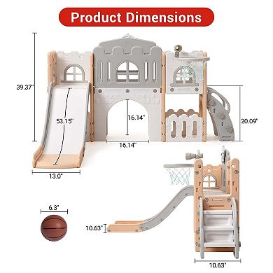 8-In-1 Indoor Playground With Slide:Slide Playset, Includes Slide, Basketball Hoop, Climber