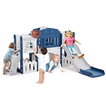8-In-1 Indoor Playground With Slide:Slide Playset, Includes Slide, Basketball Hoop, Climber