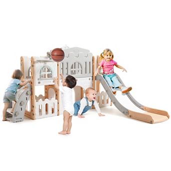 8-In-1 Indoor Playground With Slide:Slide Playset, Includes Slide, Basketball Hoop, Climber