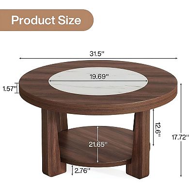 Round Coffee Table with Double-Layer Storage Shelf for Living Room or Lounge