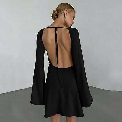 Seoria Long Sleeve Boat Neck Mini Sweater Dress