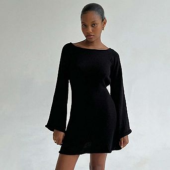Seoria Long Sleeve Boat Neck Mini Sweater Dress