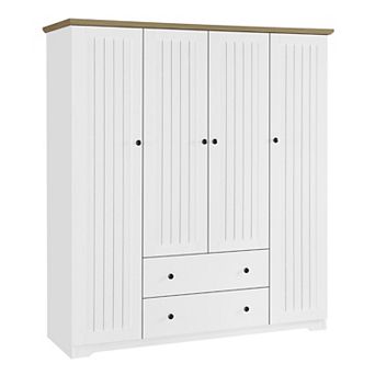 KWPZQEB Rustic 4 Door Wardrobe Armoire Closet with 2 Drawers for Bedroom