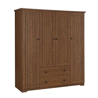 KWPZQEB Rustic 4 Door Wardrobe Armoire Closet with 2 Drawers for Bedroom