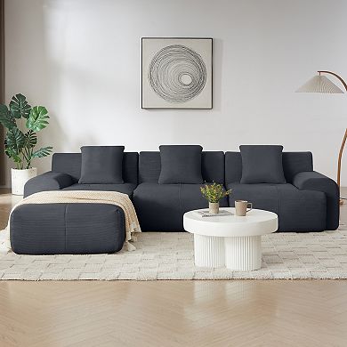 KWPZQEB Modern Corduroy L-Shaped Modular Sectional Sofa with Movable Ottoman for Living Room