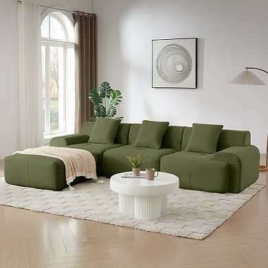KWPZQEB Modern Corduroy L-Shaped Modular Sectional Sofa with Movable Ottoman for Living Room