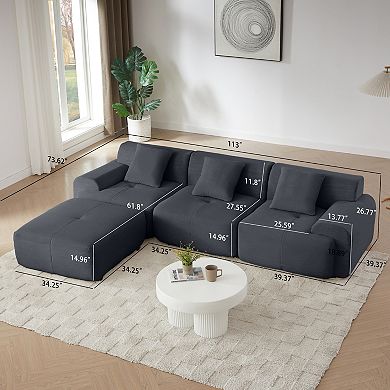 KWPZQEB Modern Corduroy L-Shaped Modular Sectional Sofa with Movable Ottoman for Living Room