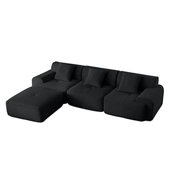 KWPZQEB Modern Corduroy L-Shaped Modular Sectional Sofa with Movable Ottoman for Living Room