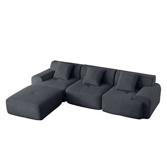 KWPZQEB Modern Corduroy L-Shaped Modular Sectional Sofa with Movable Ottoman for Living Room