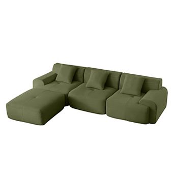 KWPZQEB Modern Corduroy L-Shaped Modular Sectional Sofa with Movable Ottoman for Living Room