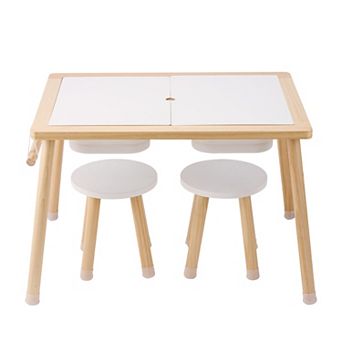 Sensory Table and Chair Set with 2 Stools, 2 Storage Bins & Paper Roll Holder, Play Table