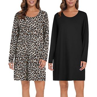 Ekouaer 2 Pack Long Sleeve Sleep Shirts for Women Soft Night Shirts Nightgowns Pullover Night Gowns