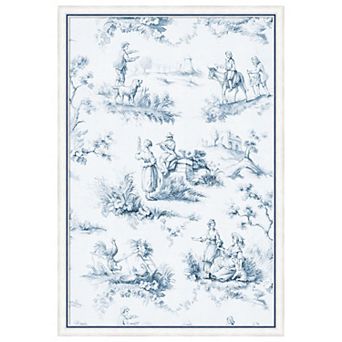 Amanti Art Framed Fabric Pinboard, Toile Design in Blue Printed Bulletin Board