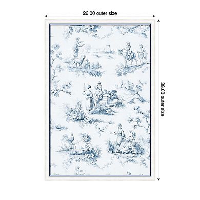 Amanti Art Framed Fabric Pinboard, Toile Design in Blue Printed Bulletin Board