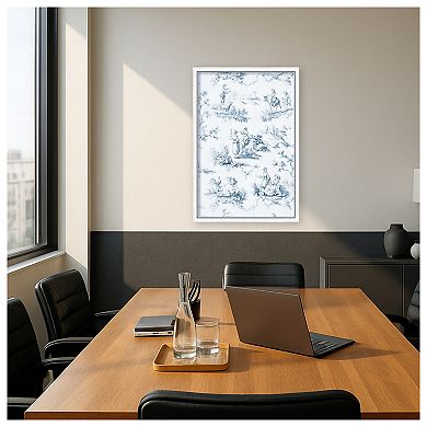 Amanti Art Framed Fabric Pinboard, Toile Design in Blue Printed Bulletin Board