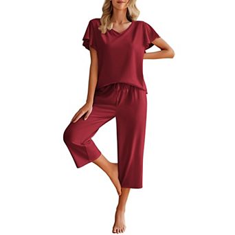 Ekouaer Womens Cotton Pajamas Sets Short Sleeve Tops and Capri Pants Sleepwear Loungewear