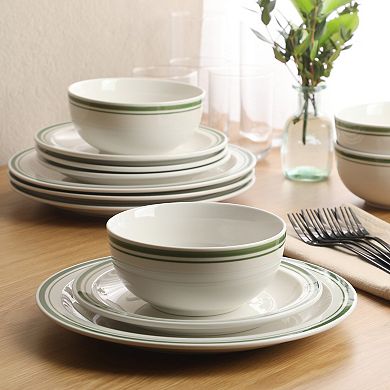 Gibson Home Hometown Diner 12 Piece Porcelain Dinnerware Set for 4 with Rim Dishwasher Safe