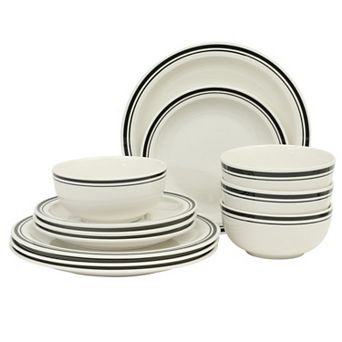 Gibson Home Hometown Diner 12 pc Porcelain Dinnerware Set for 4 with Rim Dishwasher Safe