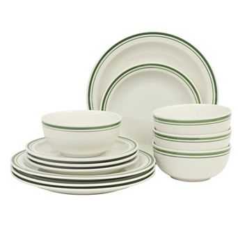 Gibson Home Hometown Diner 12 pc Porcelain Dinnerware Set for 4 with Rim Dishwasher Safe