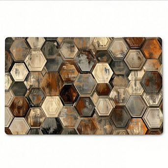 Vintage Hexagon Tile Floor Mat, Non-Slip Industrial Style Entry Mat