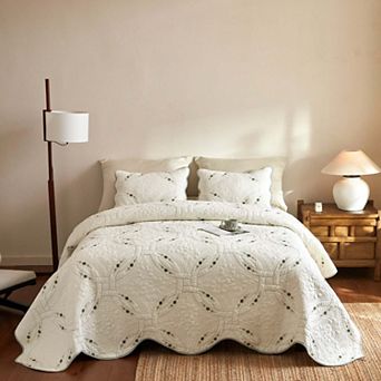 Marcielo 3 pc Lightweight Cotton Quilt Bedspread Set European Cottage Floral