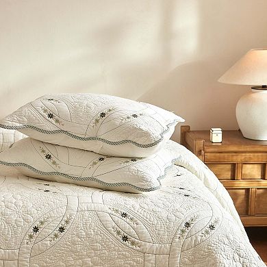 Marcielo 3Pcs Lightweight Cotton Quilt Bedspread Set European Cottage Floral