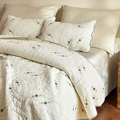 Marcielo 3Pcs Lightweight Cotton Quilt Bedspread Set European Cottage Floral