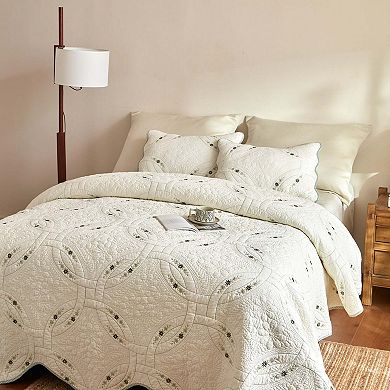 Marcielo 3Pcs Lightweight Cotton Quilt Bedspread Set European Cottage Floral
