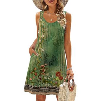 Zeagoo Women's Sleeveless Boho Beach Sundress with Pockets Casual Loose Tank Tshirt Dress