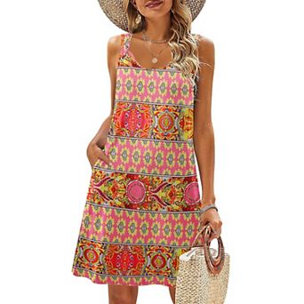 Zeagoo Women's Sleeveless Boho Beach Sundress with Pockets Casual Loose Tank Tshirt Dress