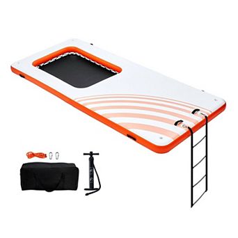 Inflatable Rectangular Floating Dock with Mesh Pool and Ladder