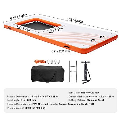Inflatable Rectangular Floating Dock with Mesh Pool and Ladder