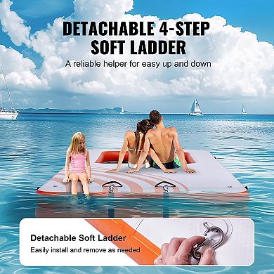 Inflatable Rectangular Floating Dock with Mesh Pool and Ladder