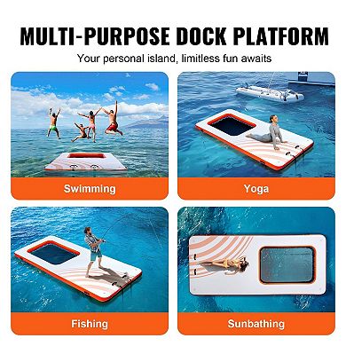 Inflatable Rectangular Floating Dock with Mesh Pool and Ladder