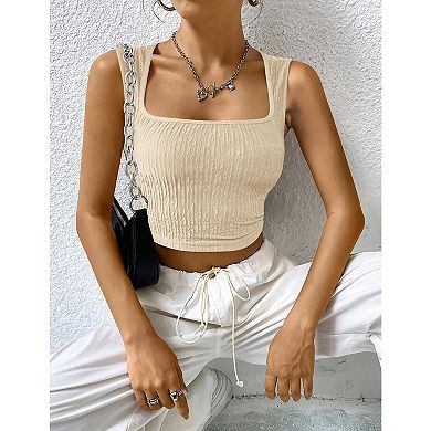 Zeagoo Women's Square Neck Tank Tops Sleeveless Trendy Basic Crop Tops