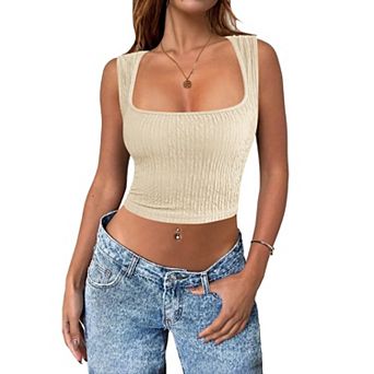 Zeagoo Women's  Square Neck Tank Tops Sleeveless Trendy Basic Crop Tops