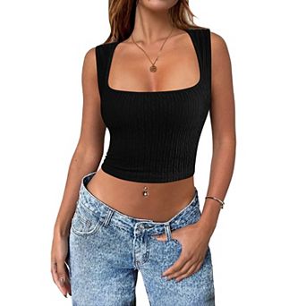 Zeagoo Women's  Square Neck Tank Tops Sleeveless Trendy Basic Crop Tops
