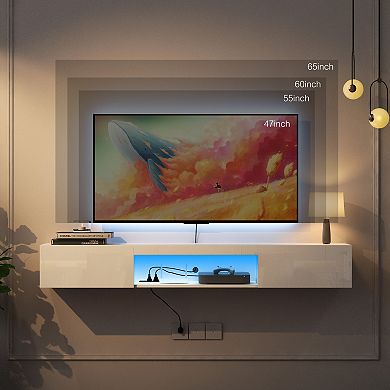 Trikiousd 63" Floating Wall-Mounted TV Stand with 16-Color LEDs for 5565" TVs