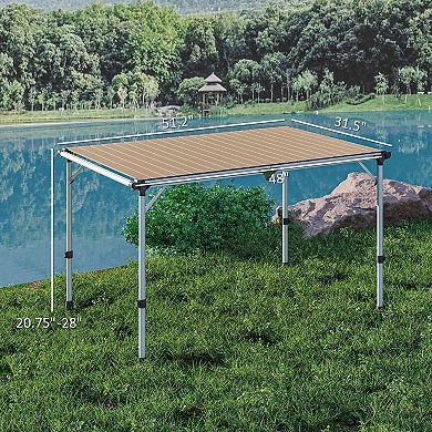 Large Portable Folding Camping Table with Adjustable Legs and Aluminum Frame for Picnic or Tailgate