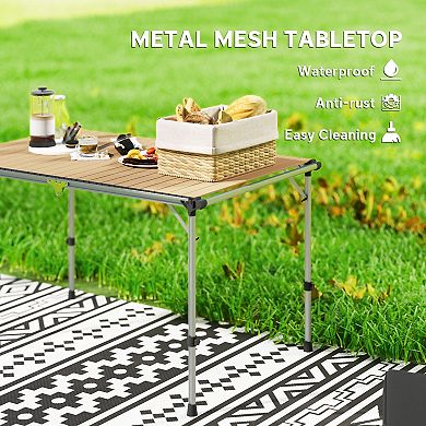 Large Portable Folding Camping Table with Adjustable Legs and Aluminum Frame for Picnic or Tailgate