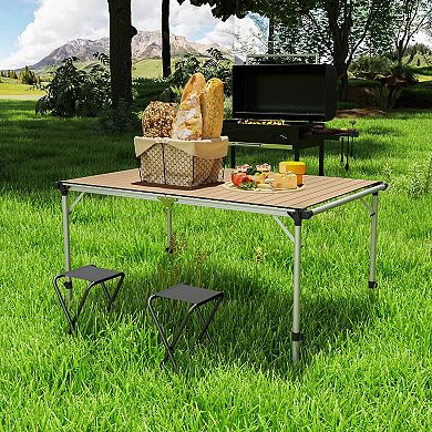 Large Portable Folding Camping Table with Adjustable Legs and Aluminum Frame for Picnic or Tailgate