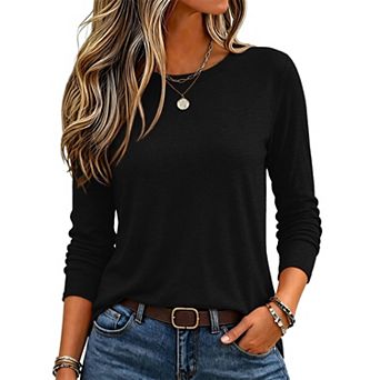 Zeagoo Long Sleeve T Shirt Women Casual Fall Crewneck Basic Shirts Loose Fit Solid Tops