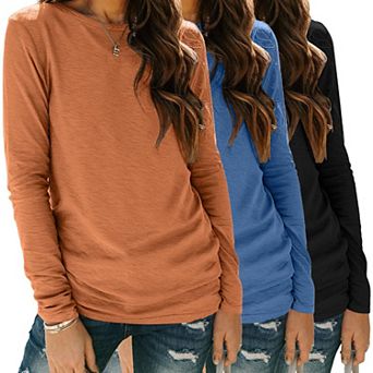 Zeagoo Long Sleeve T Shirt Women Casual Fall Crewneck Basic Shirts Loose Fit Solid Tops