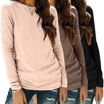 Zeagoo Long Sleeve T Shirt Women Casual Fall Crewneck Basic Shirts Loose Fit Solid Tops