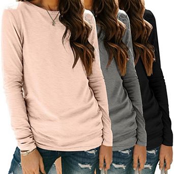 Zeagoo Long Sleeve T Shirt Women Casual Fall Crewneck Basic Shirts Loose Fit Solid Tops