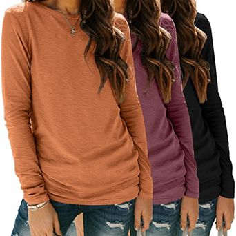 Zeagoo Long Sleeve T Shirt Women Casual Fall Crewneck Basic Shirts Loose Fit Solid Tops