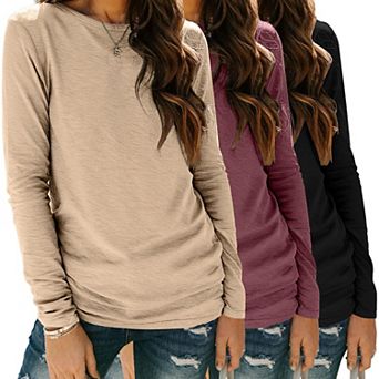 Zeagoo Long Sleeve T Shirt Women Casual Fall Crewneck Basic Shirts Loose Fit Solid Tops