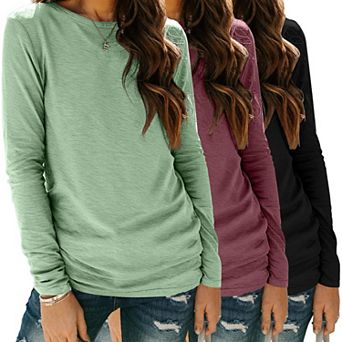 Zeagoo Long Sleeve T Shirt Women Casual Fall Crewneck Basic Shirts Loose Fit Solid Tops
